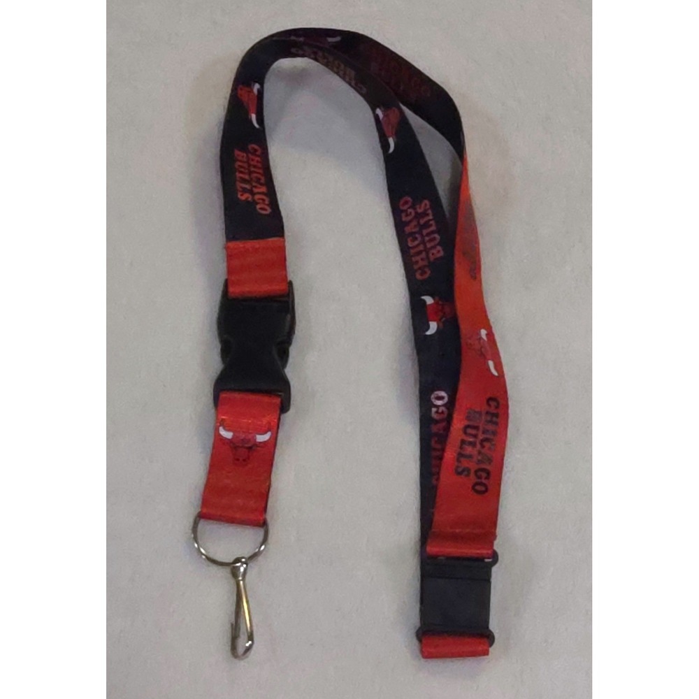 Chicago Bulls NBA Lanyard Red Black Team Logo Key ID Badge Holder Strap